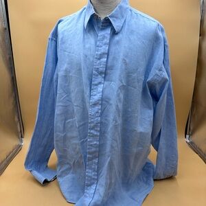 Burberry Mens Blue Linen Long Sleevee Button Up Shirt  XL
